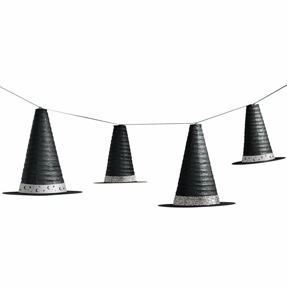 Classic Black & White Witches Hats Hanging Lanterns 5ct 1 Classic Black & White Witches Hats Hanging Lanterns 5ct