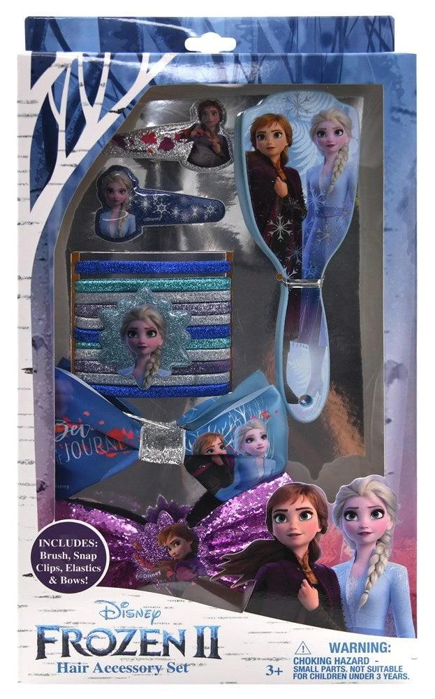 Frozen2 Hair Accessory Set Brush Glitter Bow W Charm Printed Bow 2 Snapclips 12 Elastics W Charm 6.75x1.5x12 1 Frozen2 Hair Accessory Set Brush Glitter Bow W Charm Printed Bow 2 Snapclips 12 Elastics W Charm 6.75x1.5x12
