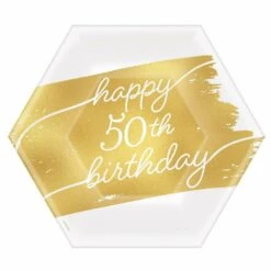 AMS Golden Age Birthday 50th Metallic Hexagon Plates 7 Inch 8ct