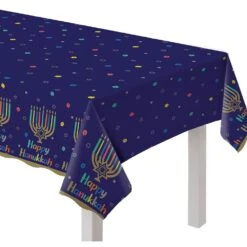 AMS Hanukkah Joy Plastic Table Cover 54 Inch X 102 Inch 1ct
