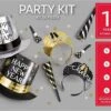 New Year's Eve 10 Person Kit With Top Hats In Black Silver And Gold -Toy World partykitfor10